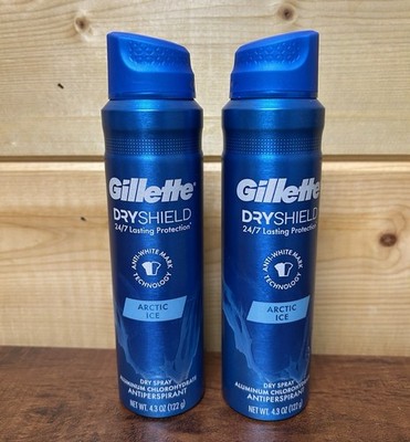 Gillette DryShield ARCTIC ICE Antiperspirant Deodorant Spray 4.3 Exp 7/27 2-pack