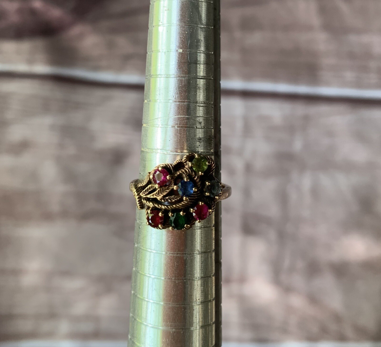 10k Multi Stone Ring Genuine Ruby Emerald Peridot… - image 5