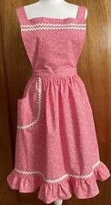 VTG Style Gathered Skirt Bib Apron Pink/White Keys Print Size Large Rick Rack