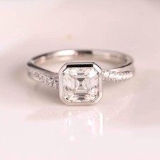 2.20Ct Asscher Cut Diamond Bezel Set Engagement Wedding Ring 14k White Gold Over