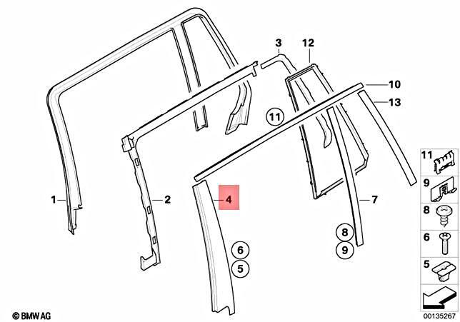 Genuine BMW E60 E61 520d Finisher Window Frame B-Pillar Rr Door 