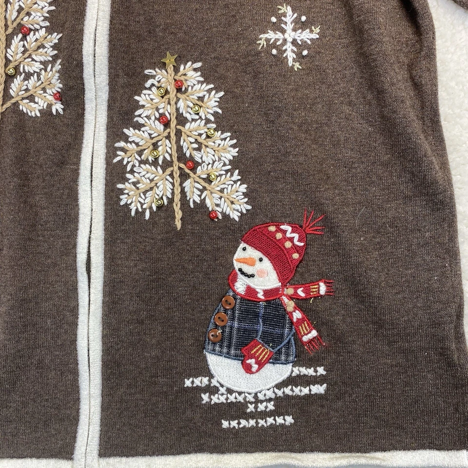 Muñecos de Nieve Suéter Mujer Cárdigan Bordado Mamá Mediano Marrón Navidad Cremallera Completa Foto 4 de 4
