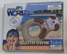 Aqua World Sloth Swim Tube Pool Float Ring Age 8 Inflated Size 51"x30" NEW