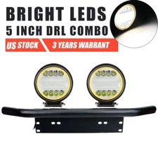 23" Bull Bar Style License Plate Mount Bracket + 5" Round LED Lights Pods SUV