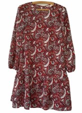 Ann Taylor Loft Size Small S Crimson Shimmer Paisley Flounce Dress Tiny Sparkles