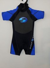 Deep See SUIT 2MM SHORTY KIDS BLK/ROYAL WETSUIT XS Euc