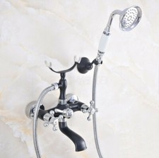 Black Silver Bathtub Faucet 2 Handles Mixer Claw Foot Hand Held Shower Sprayer