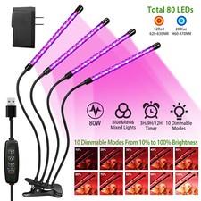 80W Plant Grow Light Lamp 80 LED 4 Head Plants Grow for Indoor Hydroponics US