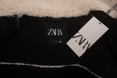Zara Womens Blogger Oversized Jacket Sherpa Ivory Black S Small 3548/247 NWT - Picture 6 of 6