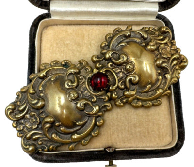 SPECTACULAR HAND-WROUGHT GERMANY OR FRANCE RED RUBY CLR CABOCHON BUCKLE FASTENER