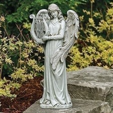 HEAVENLY ANGEL WITH LYRE GARDEN STATUE - GARDEN SCULPTURE