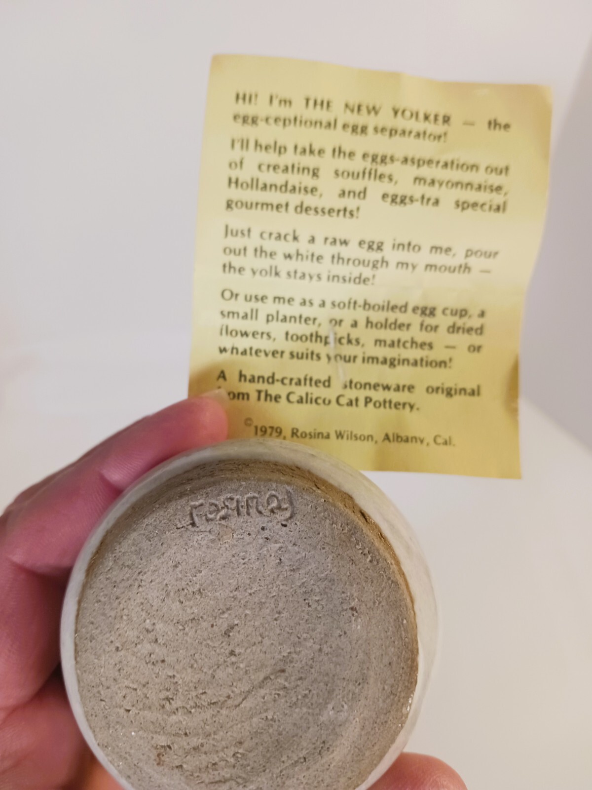 Rare Vtg 1970's The New Yolker Signed Rosina Pottery Egg Separator Stoneware NOS