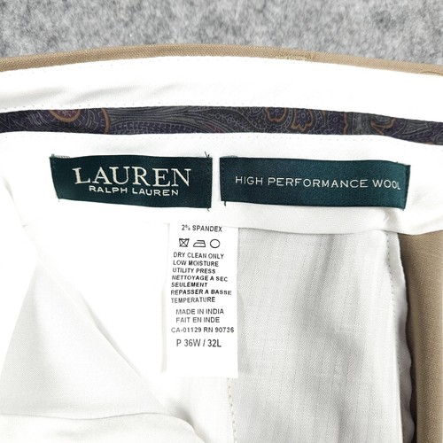 Ralph Lauren Wool Pants Mens 36x32 Beige Chino Stretch Smart Casual Flex Active - Picture 7 of 14