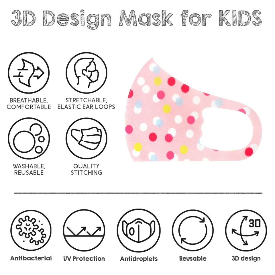 5 Pack Kid Girls Cute Animals & Unicorn Mixed Pattern Washable Face Masks - Image 2 of 3