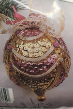 Merri Mac LAVENDER GOLDEN BALL Pinning Sequin Bead Vtg Christmas Ornament Kit