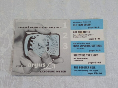 Argus L3 Photography Light Exposure Meter Manual User Guide Instructions