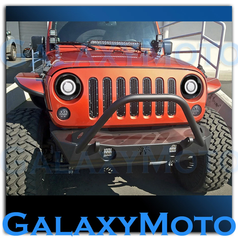 Lámpara de faro proyector negro + anillo halo + lente de vidrio para Jeep Wrangler JK 07-17 Foto 3 de 4