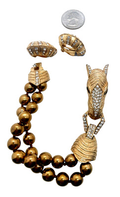 RARE & FABULOUS Ciner Signed Zebra Bracelet & Earrings Enamel & Rhinestones!
