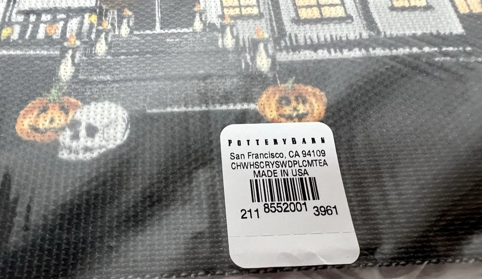 Pottery Barn Chilewich Halloween Place Mats Scary Squad Set 4 Black Ghosts - Image 3 of 4