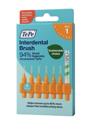 TePe Interdental Brushes Size 1 (0.45mm) Orange – Pack of 6 Dental Brushes