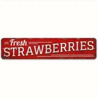 Vintage Fresh Strawberries Metal Sign Weathered Red Farm Sign Decor