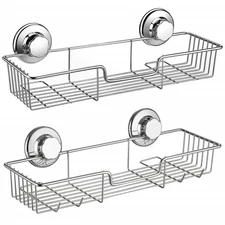 Suction Cup Shower Caddy with Hooks,Powerful Suction Cup Bathroom Shower Cadd...