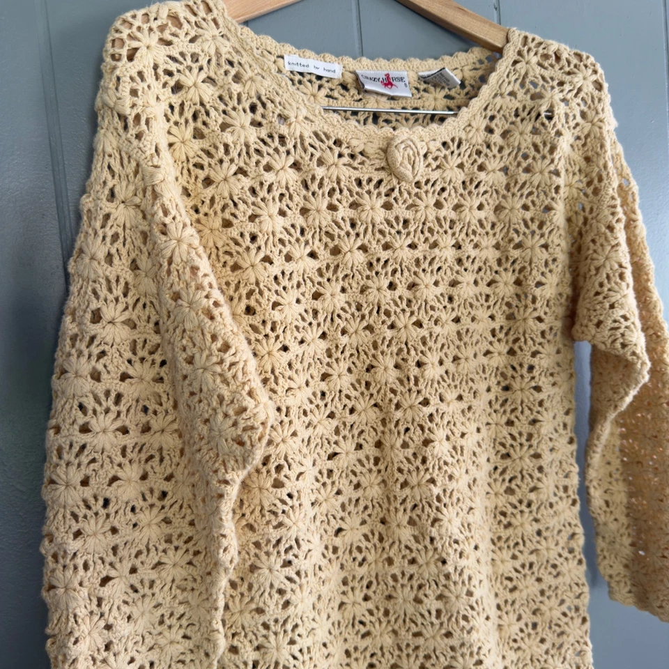 Crochet floral tunic sweater dress S vintage hand knit boho lagenlook cottagecor - Image 2 of 4