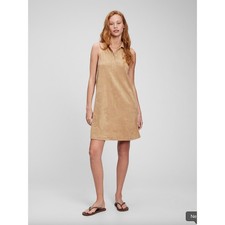 GAP Dress Womens Medium Sand Light Brown Towel Terry Halter Polo Collared Mini
