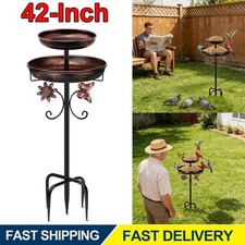 Outdoor Garden Metal Bird Bath Feeder Antique Double Birdbaths Bowl with 5 Stake