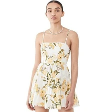 BB Dakota Women Ivory Floral Tiered Fit & Flare Sleeveless Mini Dress Size US 10