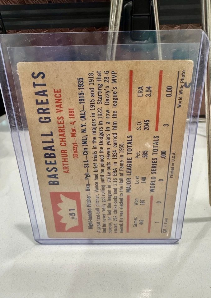 1960 Fleer Baseball Greats - Dazzy Vance #51 - Image 2 of 2