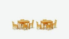 Preiser 17218 HO Scale Table  Chairs -- 2 Tables  8 Chairs natural wood 