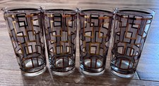 Georges Briard Signed Highball Glasses Black and Gold MCM Set Of 4 Retro