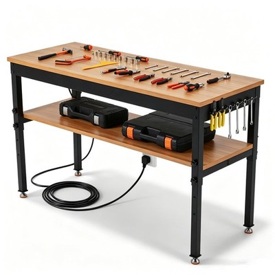 48'' Workbench Adjustable Height Work Table 2500LBS w/Power Outlet ,Storage Shelf