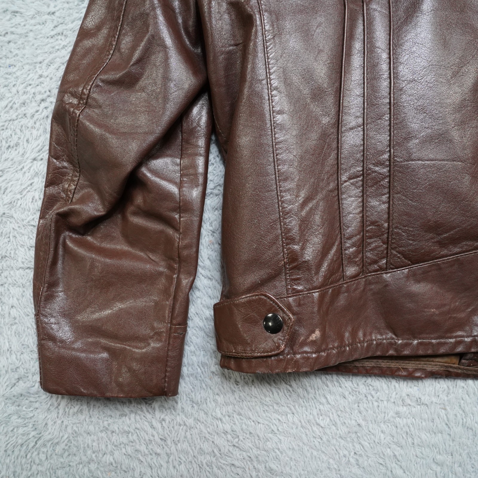 Vintage 70s Cooper Bomber Leather Jacket Mens 42R Brown Lined Talon Zip Designer