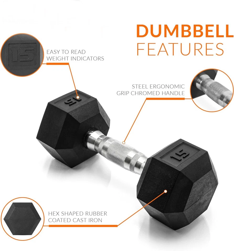 КОЛПАЧОК штанга 15 фунтов с покрытием шестигранные гантели резиновые шестигранные веса домашний тренажерный зал фитнес пара - Изображение 3 из 4