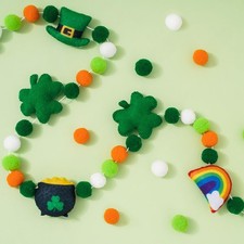 8.2Ft St. Patrick's Day Felt Ball Garland String 3D Shamrock Hat Pot Rainbow Han