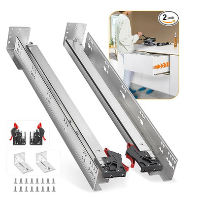 Pair Soft Close Drawer Slides 9 in Full Extension 80 lb Hidden Side Mount Rails
