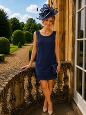 Jacques vert Tunic dress size 16 Petite Navy Evening Occasion Wedding Party Bnwt