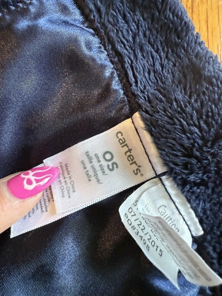 Carter's темно-синий и серый бегемот флис безопасности одеяло атласная подкладка 13» - Изображение 3 из 4