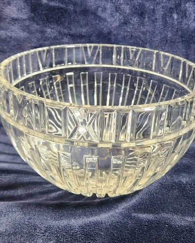 Vintage 1980s Tiffany & Co Cut Crystal ATLAS Bowl Roman Numerals 9 3/4” Signed