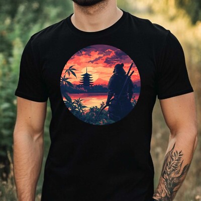 Mens Samurai Grass Print Cotton T-Shirt Size XS to 5XL