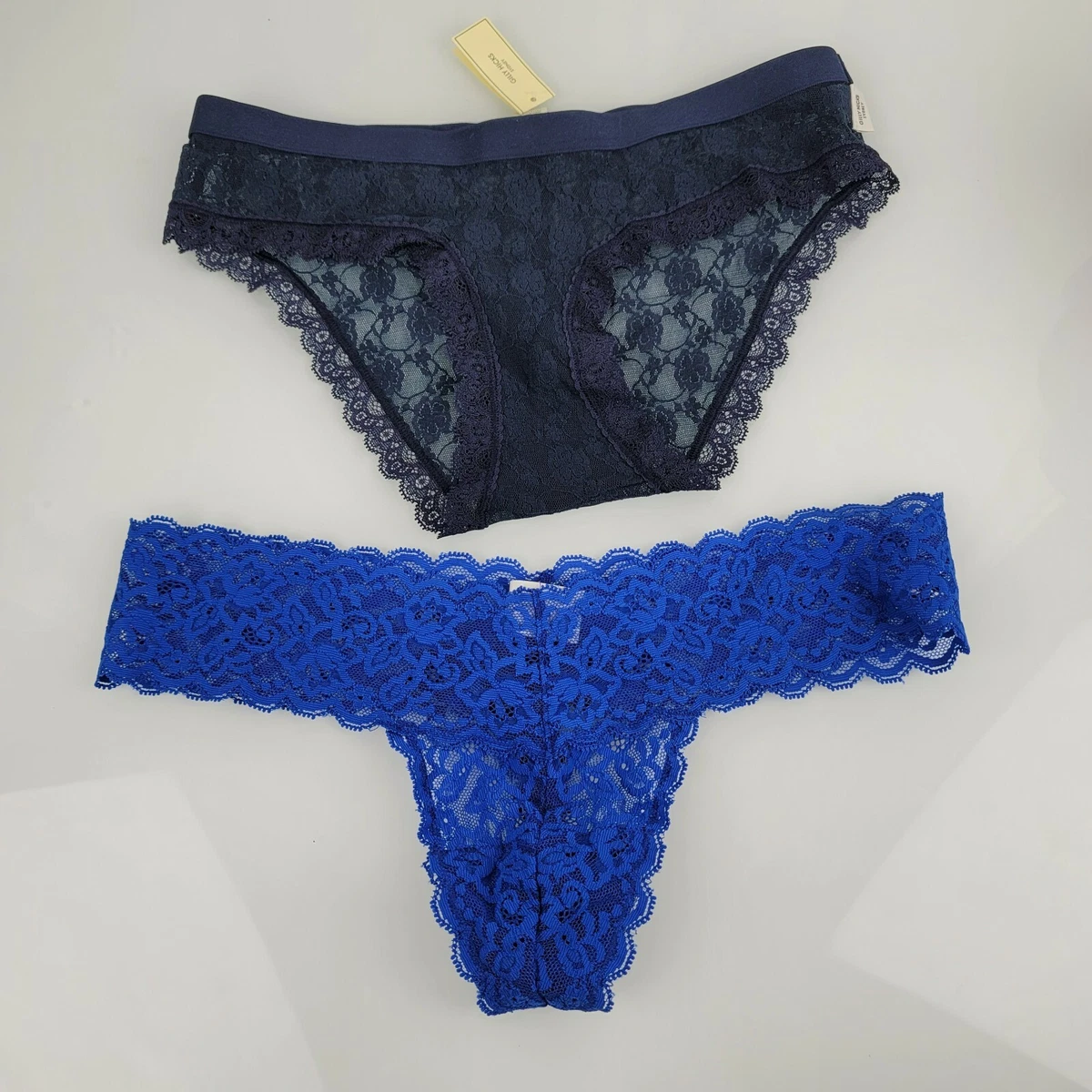 Gilly Hicks 2 Pair Lace Panties Down Undies Thong Boy Bikini Blue