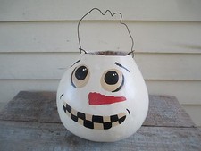 Jack o  lantern gourd twisted wire handle Halloween trick or treat vtg 12" X 9"