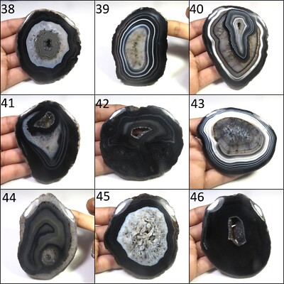 Newly Natural Slice Druzy Agate Geode Cabs, Handmade Black Smooth Gemstone BS#C