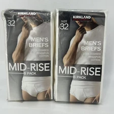 Kirkland Signature Mens Briefs Mid-Rise 2 Packs 32 White 100% Combed Cotton