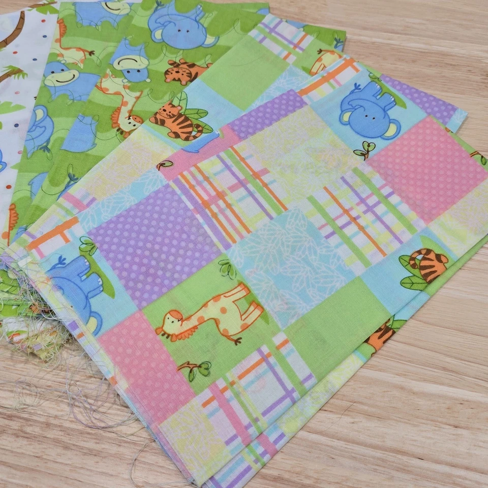 Cotton Fabric 8 Coordinating Fat Quarters 18"x21" Jungle Babies Zoo Animals - Image 4 of 4