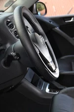 Black Soft Grip Stitch On Steering Wheel Skin Wrap Cover Water Resist Design