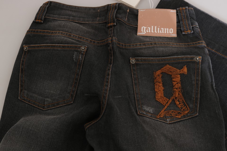 John Galliano Black Washed Mid Waist Flared Denim Pants Cotton