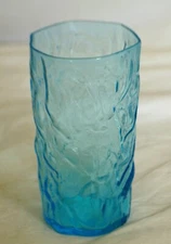 Light Blue Iced Tea Glass Tumbler Rough Ice Patterns 8-Sided